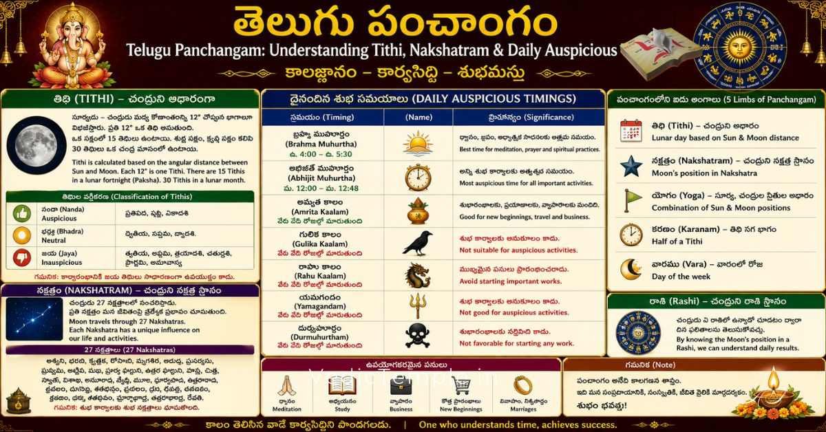Telugu Panchangam: Understanding Tithi, Nakshatram & Daily Auspicious Timings